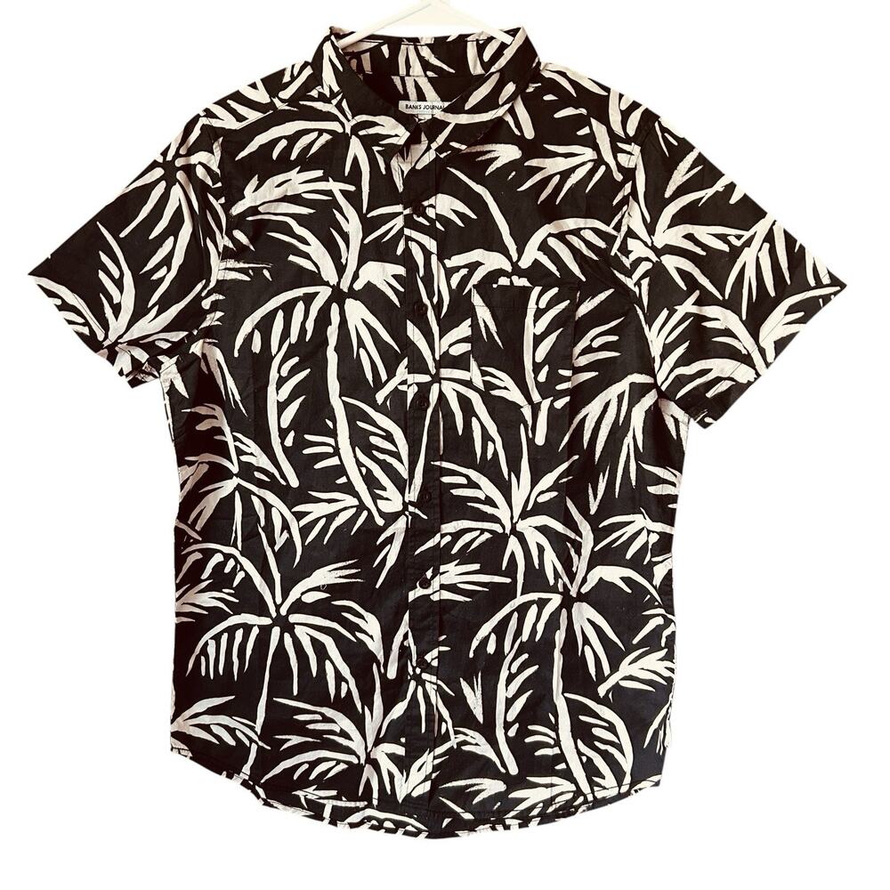 Banks Journal Men’s Black Grove Tropical Palm Print Button Up Casual Shirt Sz. S - Picture 2 of 13